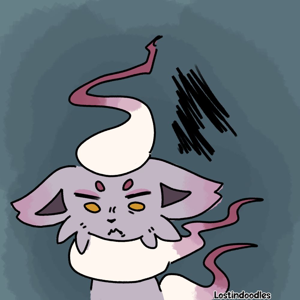 Digital drawing of a hisuian zorua looking very disgruntled and angry.