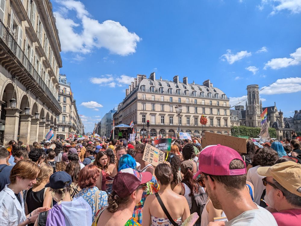 Pride crowd next to the Louvre