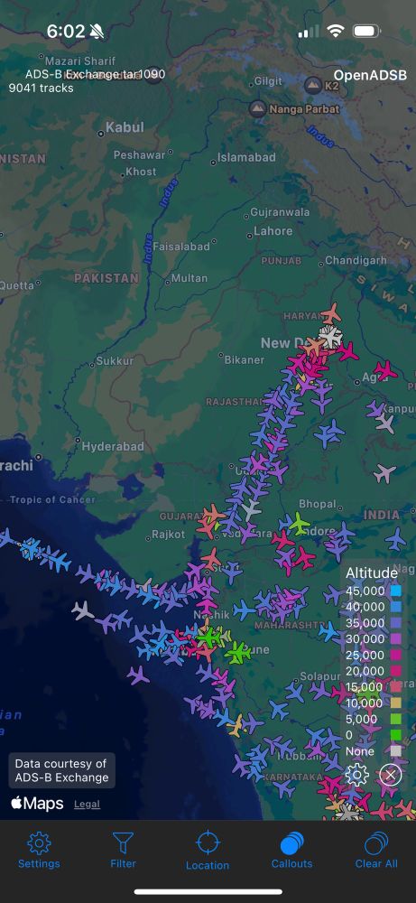 A picture of real time air traffic over India/Pakistan