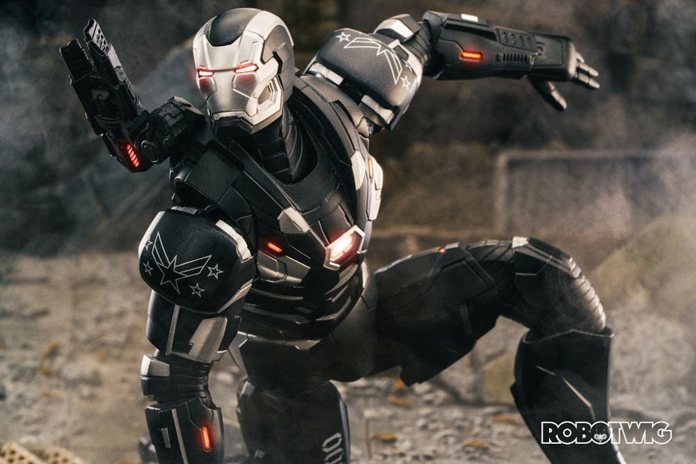 War Machine lands in the middle of a war zone. 