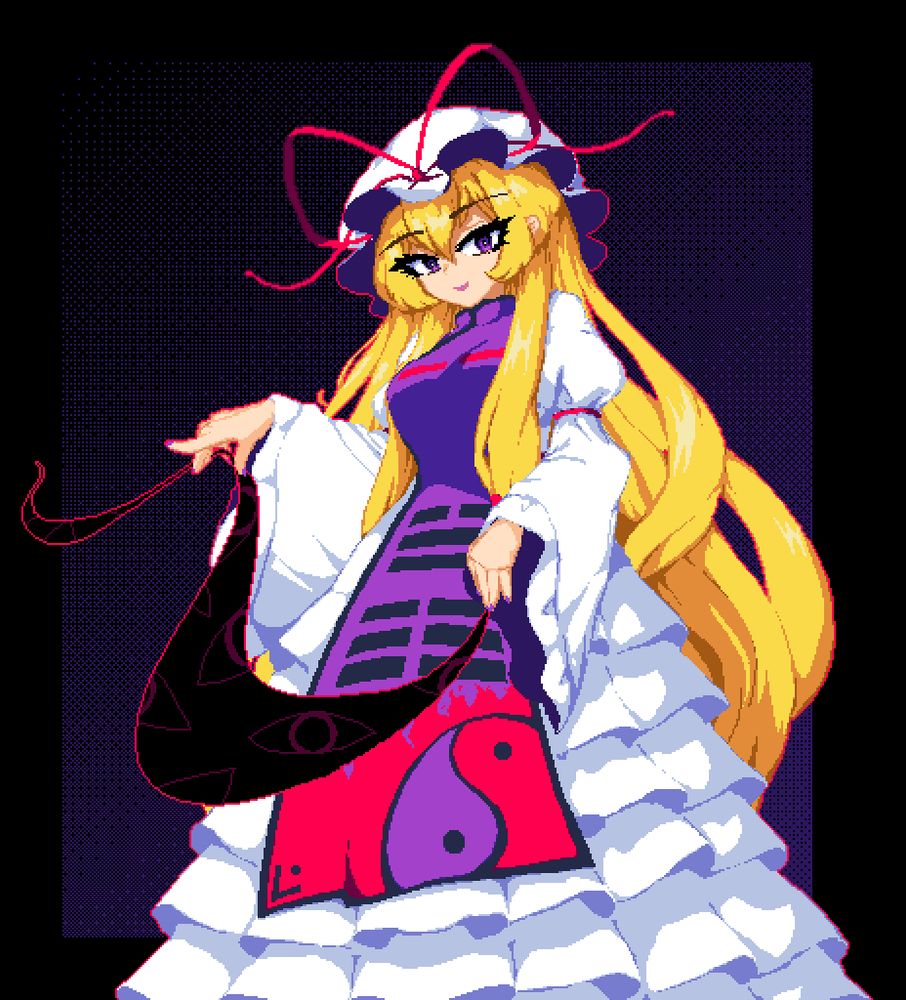 Yukari Yakumo from touhou project 7 (design is from 8 and later ones (not that the 7 one doesn't appear in other ones too tho)) creating a gap with her bare hands whoa