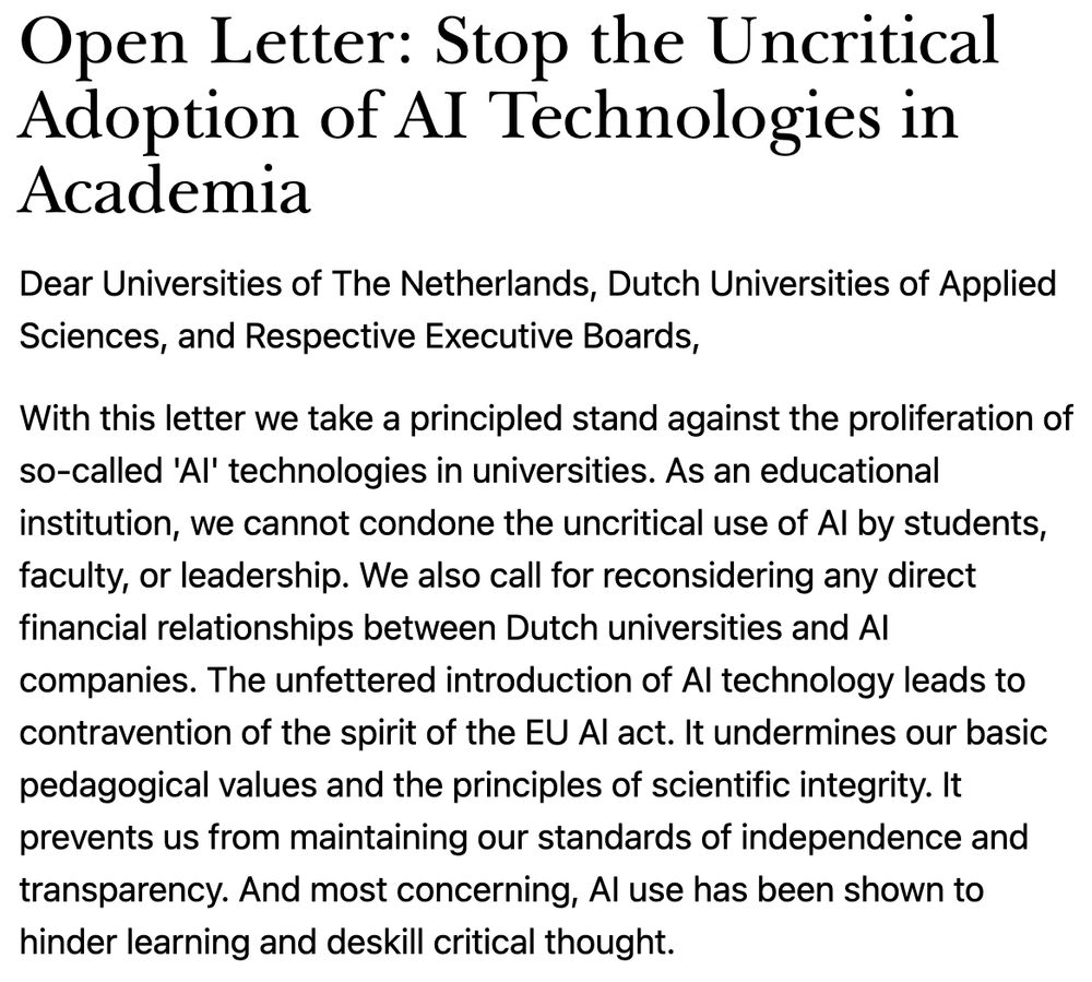 Open Letter: Stop the Uncritical Adoption of AI Technologies in Academia
