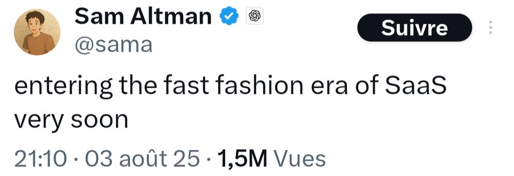 Sam Altman on X: "entering the fast fashion era of SaaS very soon"