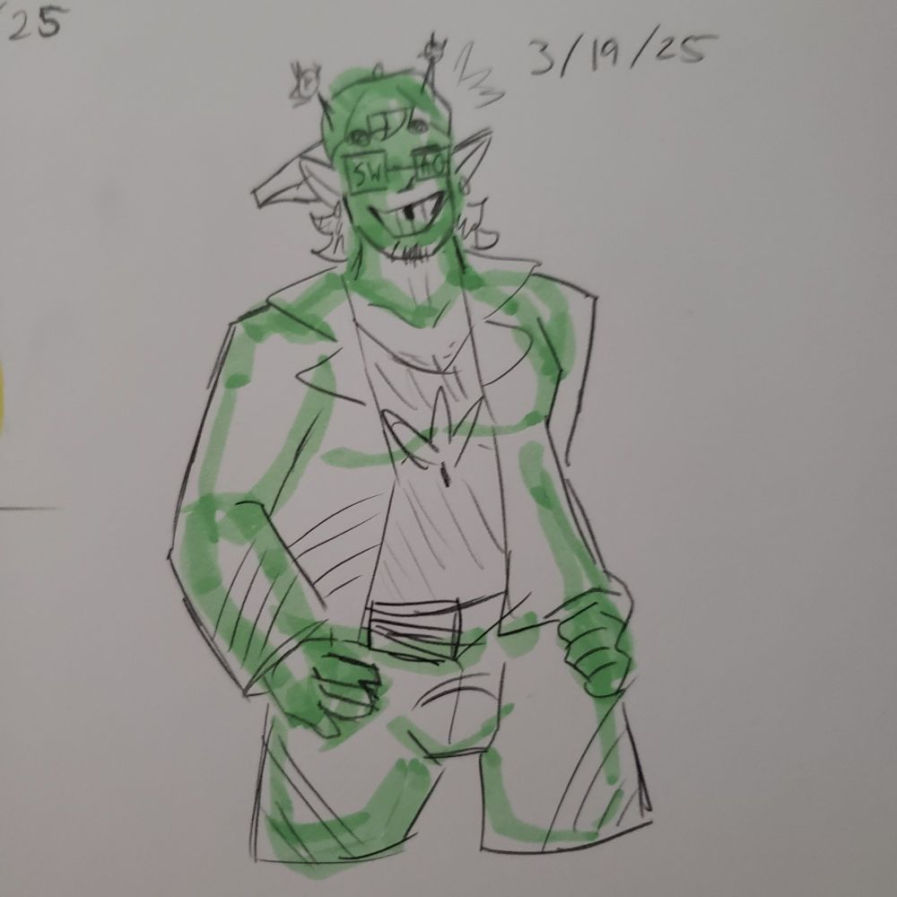 A full body pencil sketch of a fantroll.