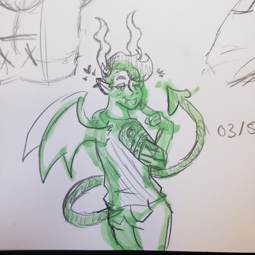 A full body pencil sketch of a fantroll.