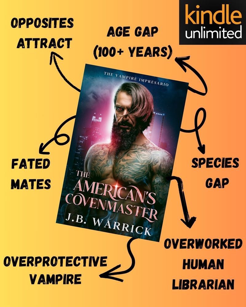 Trope map for The American's Covenmaster by J.B. Warrick. Includes the tropes: Opposites attract, fated mates, age gap (100+ years), speciec gap, overprotective vampire, overworked human librarian