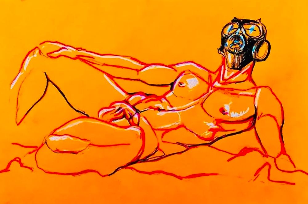 Reclined male figure, head to right of frame