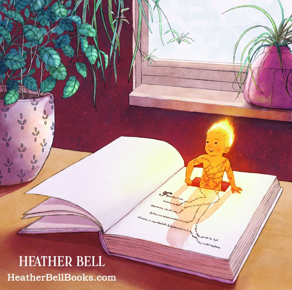A creative spark emerging from an open book to explore the outside world.