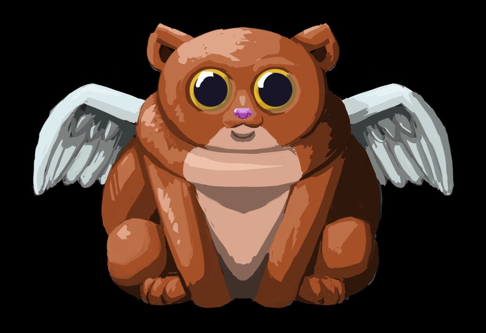 A tiny, orange, fat cat with tiny little angel wings. 