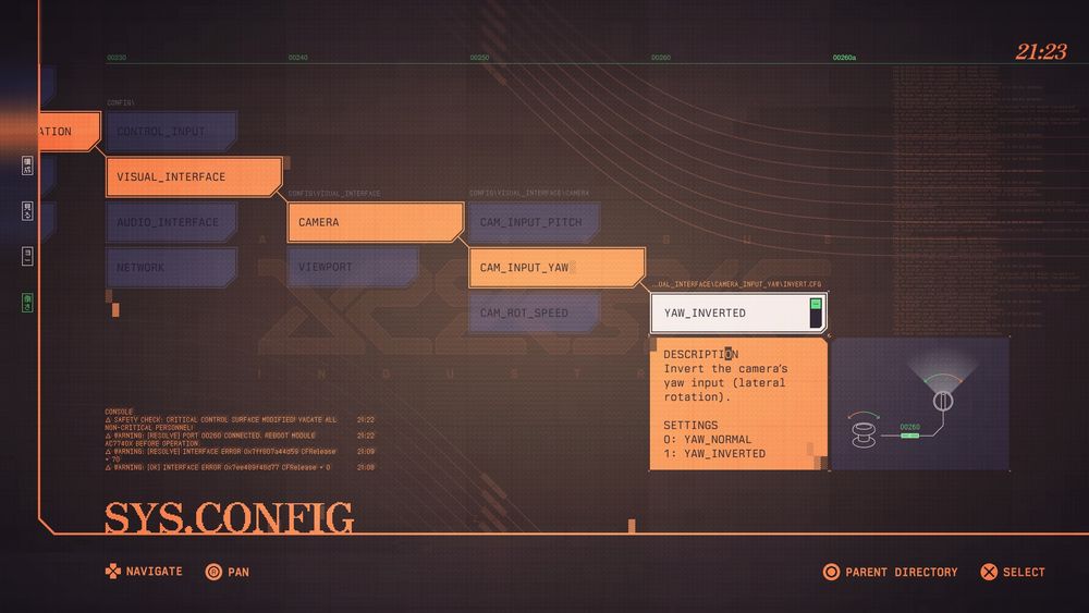 A video game settings screen with settings organized in columns.