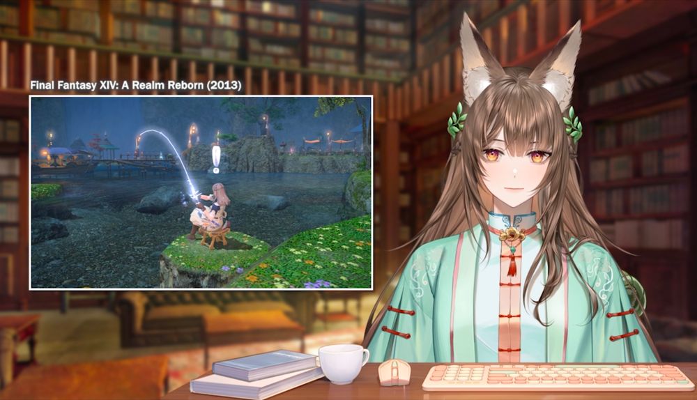 Screenshot of the upcoming video essay about fishing in Japan. On the left side, a scene from Final Fantasy XIV is visible.