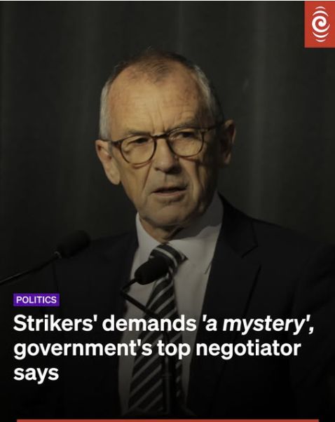 Headline: strikers' demands 'a mystery' government's top negotiator says
