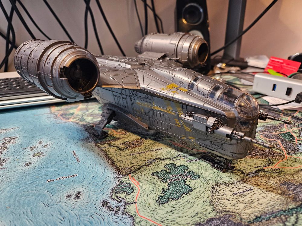 A completed Razor Crest model kit. 13 inches long.