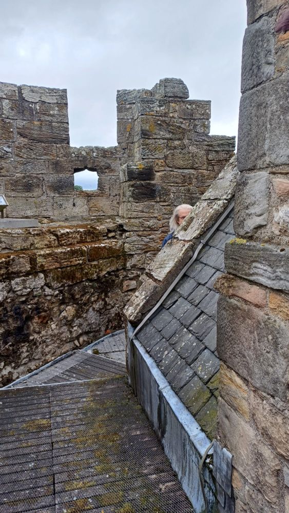 On the roof of Alloa Tower - like a small child, I'm hiding with only a bit of my face visible. 