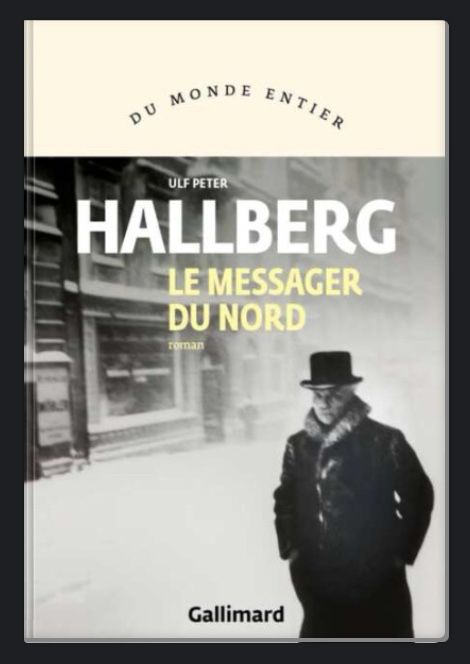 Couverture de livre avec un personnage marchant dans une rue enneigée.