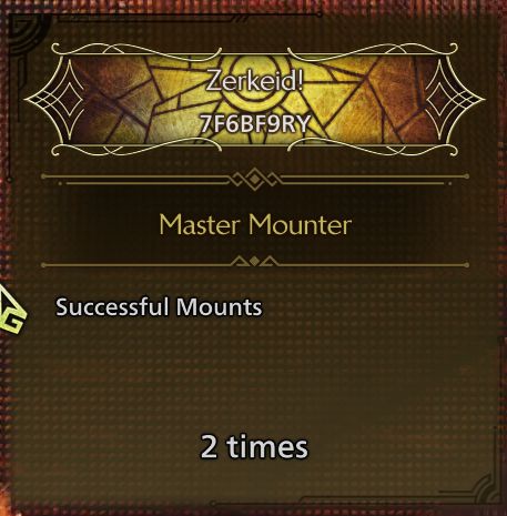 Screenshot of a Monster Hunter Wilds quest results screen, giving me the title, "Master Mounter" for 2 successful mounts.