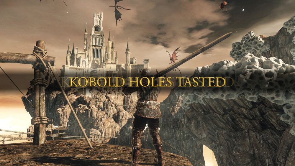 An image of a feeble cursed one in the dragon aerie. They have managed a great accomplishment which reads out: KOBOLD HOLES TASTED.