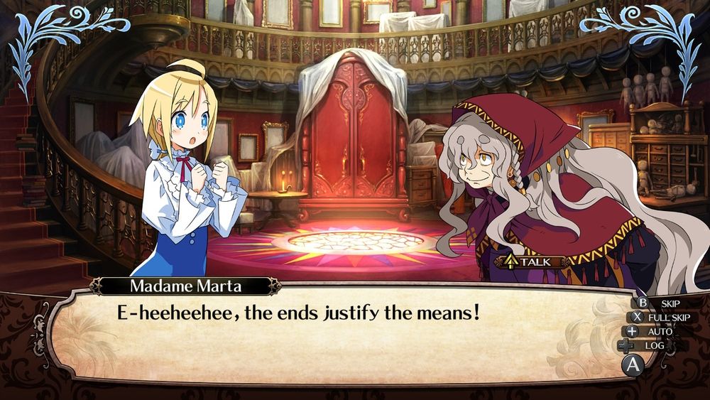 Madame Marta, the nice old granny witch, proclaiming that "the ends justify the means!" And definitely not triggering any flags to set her up as the final boss- nope, certainly not!