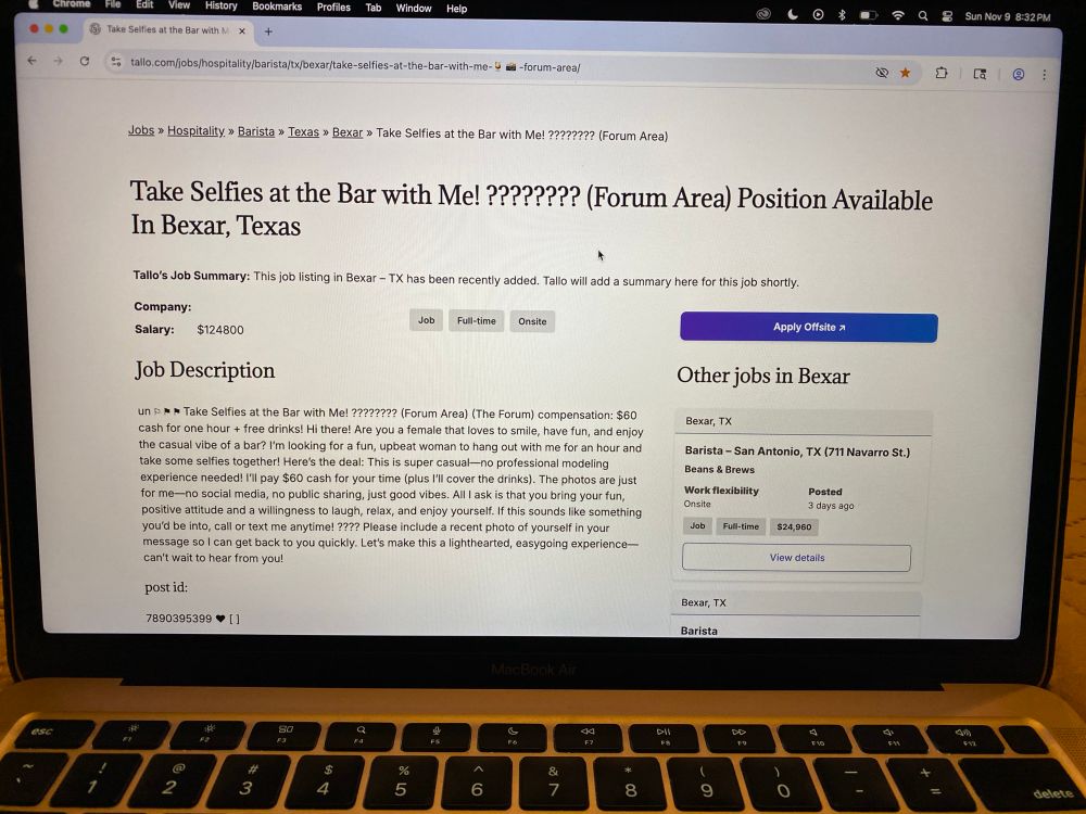 A job listing that reads: Take Selfies at the Bar with Me!