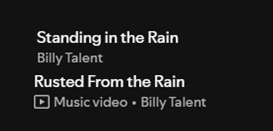 Standing in the Rain - Billy Talent

Rusted From the Rain - Billy Talent