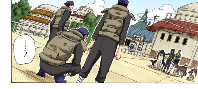 The Sunagakure soldiers are blocked by members of the Inuzuka clan: Tsume and Kuromaru, along with Hana and the three brothers. 

Naruto manga, chapter 137.