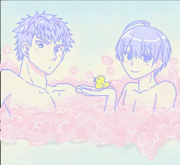 お風呂に入っている丞紬　パステルトーンでタッチもセンシティブではない