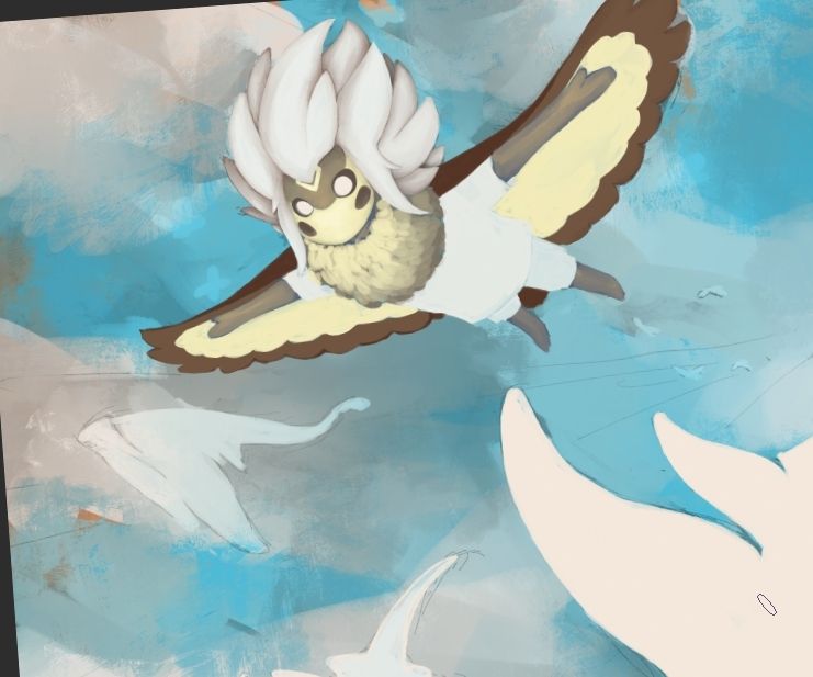 Work in progress of a Sky kid oc surrounded by mantas