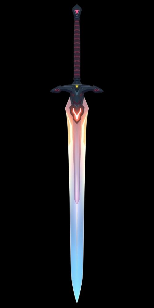 An AI generated image of an energy sword that's perfect!
The weapon is a great sword whose blade is made of hardened light. The blade shimmers with a heavenly light, it's hues cut from a rainbow. The crimson emitter in the hilt of the blade glows fiercely as it projects the energy that makes up the cutting edge.
The cross guard is a durable, space-age metal composite that is etched with glowing details that do not overwhelm the design. Reds and yellows are used here to great effect!
The grip is comfortable material shaped ergonomically as it wraps around the the weapon. One can imagine holding the blade for hours without fatigue. Then there is the pommel which hides a ruby, heart shaped detail that glows brightly and would look smart from the side or back of any Arks soldier.