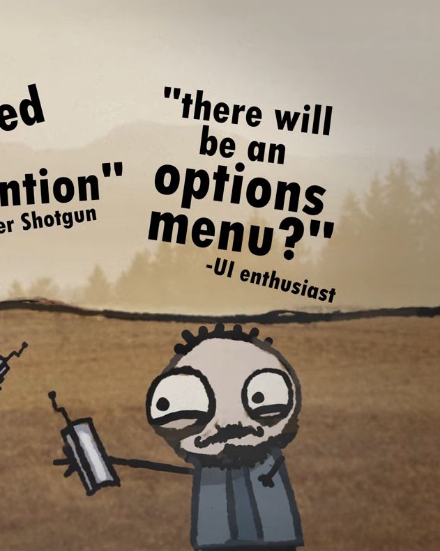 A fake review from a cartoon character in the World of Goo 2 trailer that says:   "there will be an options menu?" - UI enthusiast 
