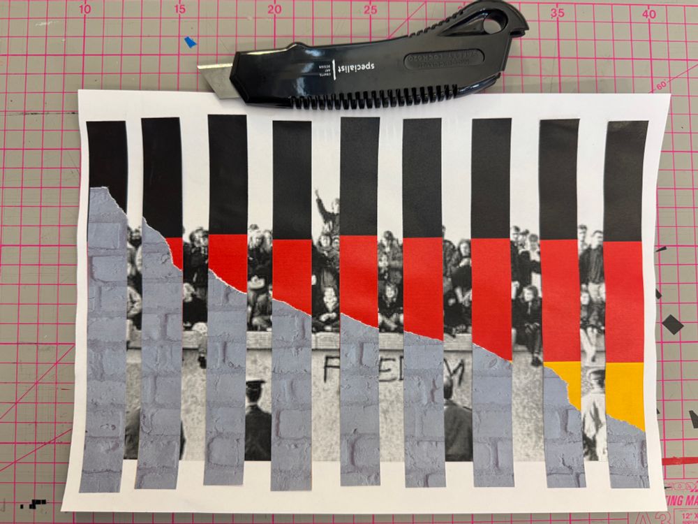 Collage of the fall of the Berlin Wall on the theme, Borders.