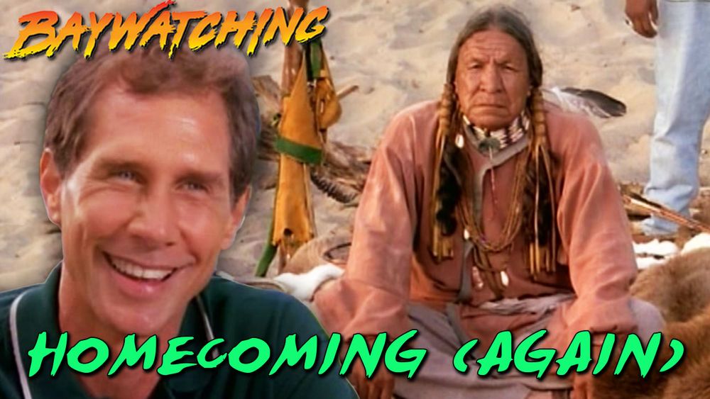 My thumbnail for Baywatching: Homecoming (Again). Craig smiles wholesomely at a stoic Native American man.