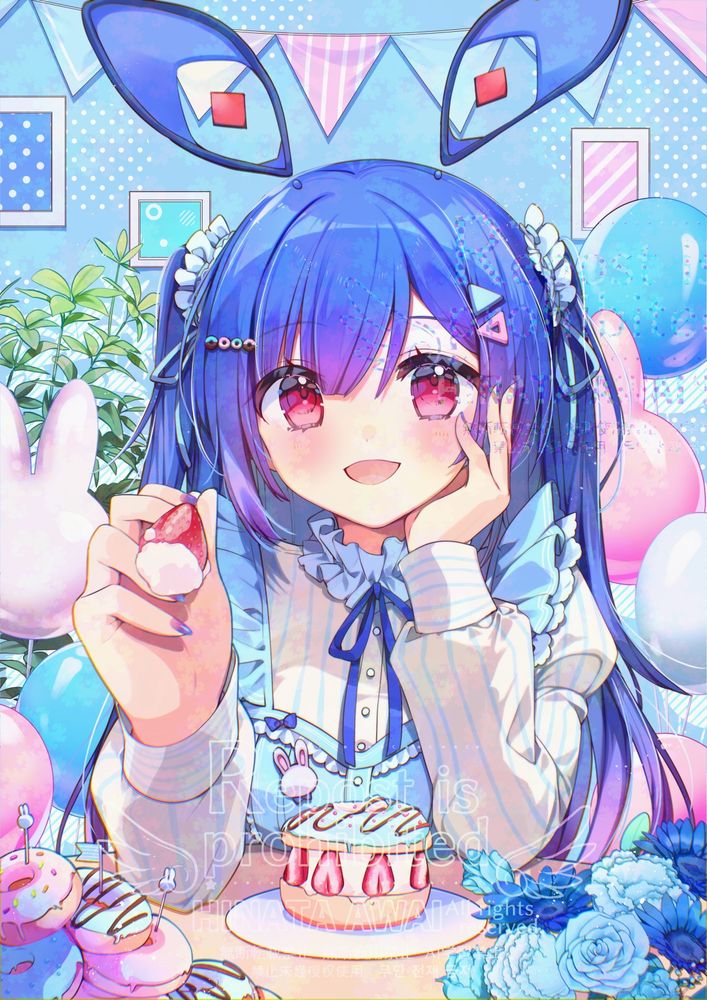 vtuber亞兎ロコさんがケーキをあーんしてくれるイラストです！こちらはコミッションで描かせていただきました