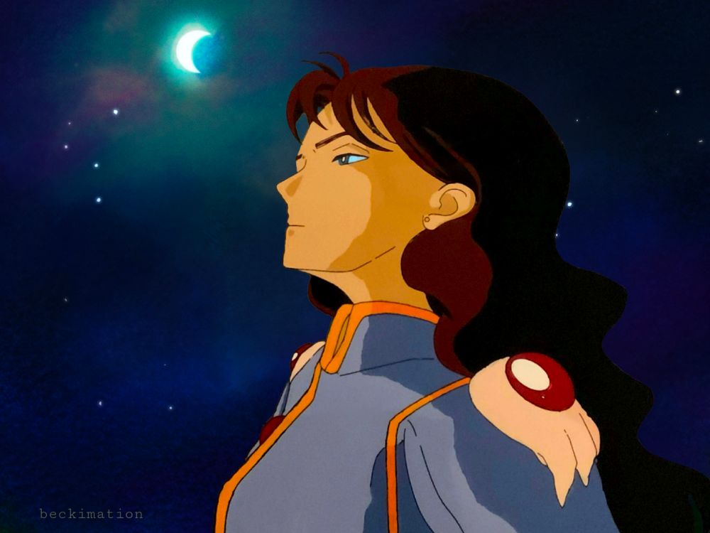 The same image as before except it is made to look scanned into a vintage anime style. The saturation is a little higher and the image is a little blurrier than before. 