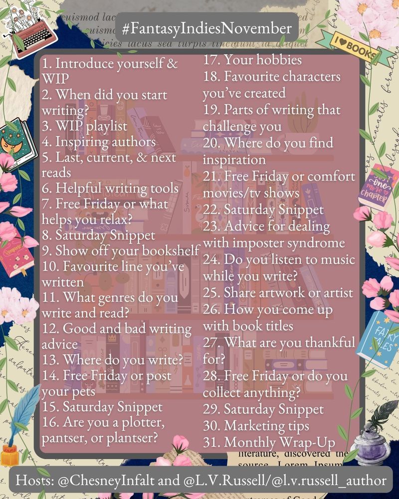 the prompt list for Fantasy Indies November. today's prompt is "Free Friday or what helps you relax?"