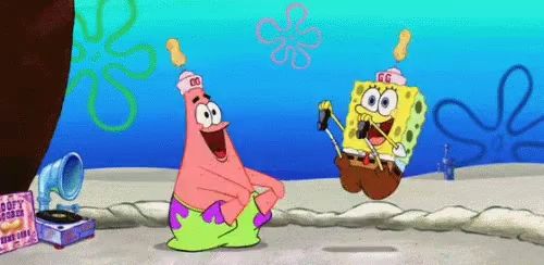 patrick star and spongebob squarepants are playing a record player