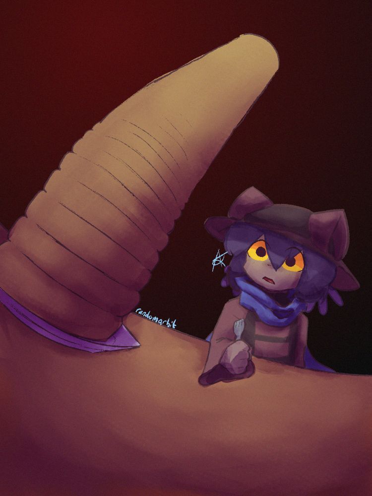 Digital art of Niko from Oneshot, looking on in disbelief at a tower of pancakes, while holding a fork.