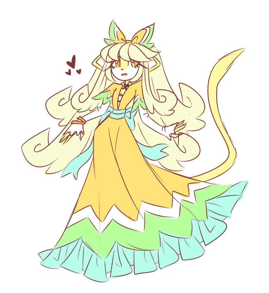 the digital sketchie illustrations which features Seraphine, the monkey femboy character who belongs to Ayanniko.

He is anthro monkey with blonde hair, yellow and white fur and cyan blue eyes with yellow elements. Seraphine wears a long dress of deep yellow color with elements of green and white. There are cyan blue lace at the bottom of the skirt and a large cyan blue bow decorates the waist of the dress. On the collar of the dress there is a butterfly brooch and on the right hand there are two orange bracelets.