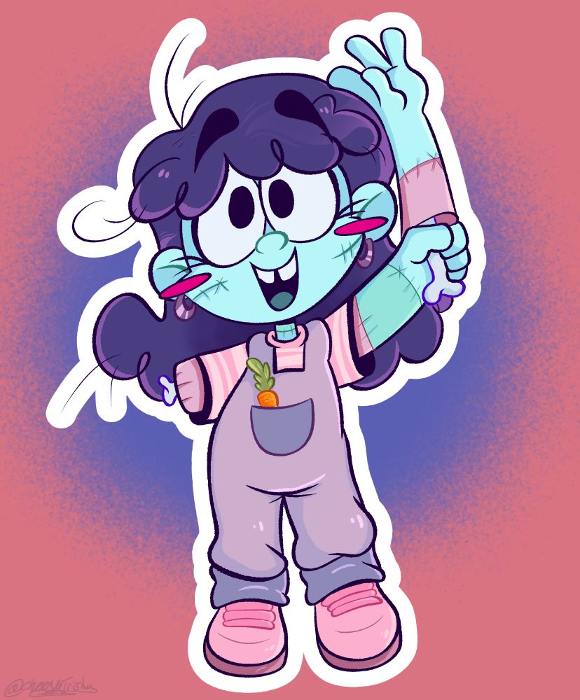 Cassidy Rottington, runaway vegetarian zombie Princess extraordinaire, waves to the audience. Specifically, she holds her detached right arm in her left hand and waves it around.