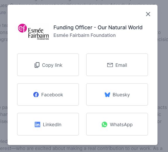Screenshot of the share options on the environmentjob.co.uk website.