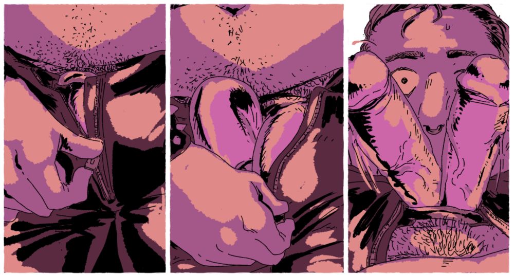 The mysterious dom unzips to reveal that he does, in fact, have TWO dicks. Daz is dazzled!