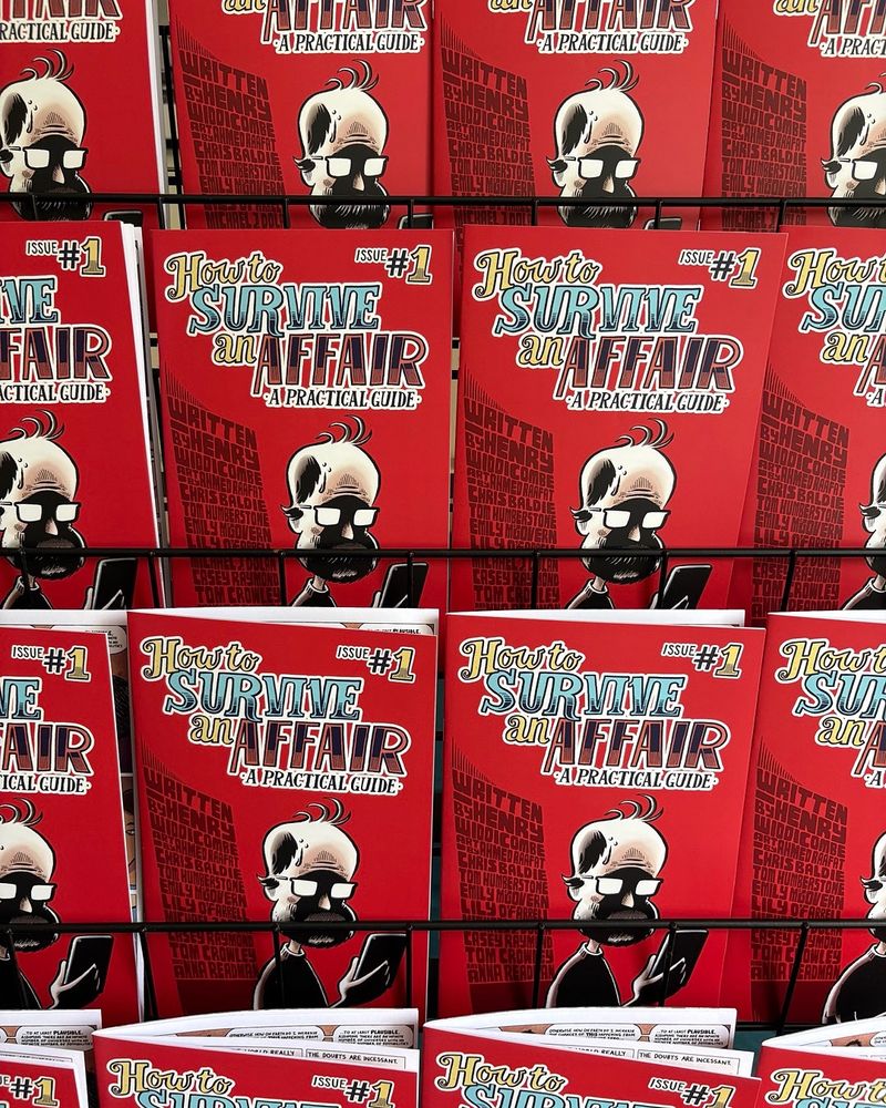 Copies of How to Survive an Affair - A Practical Guide by Henry Widdicombe racked and stacked