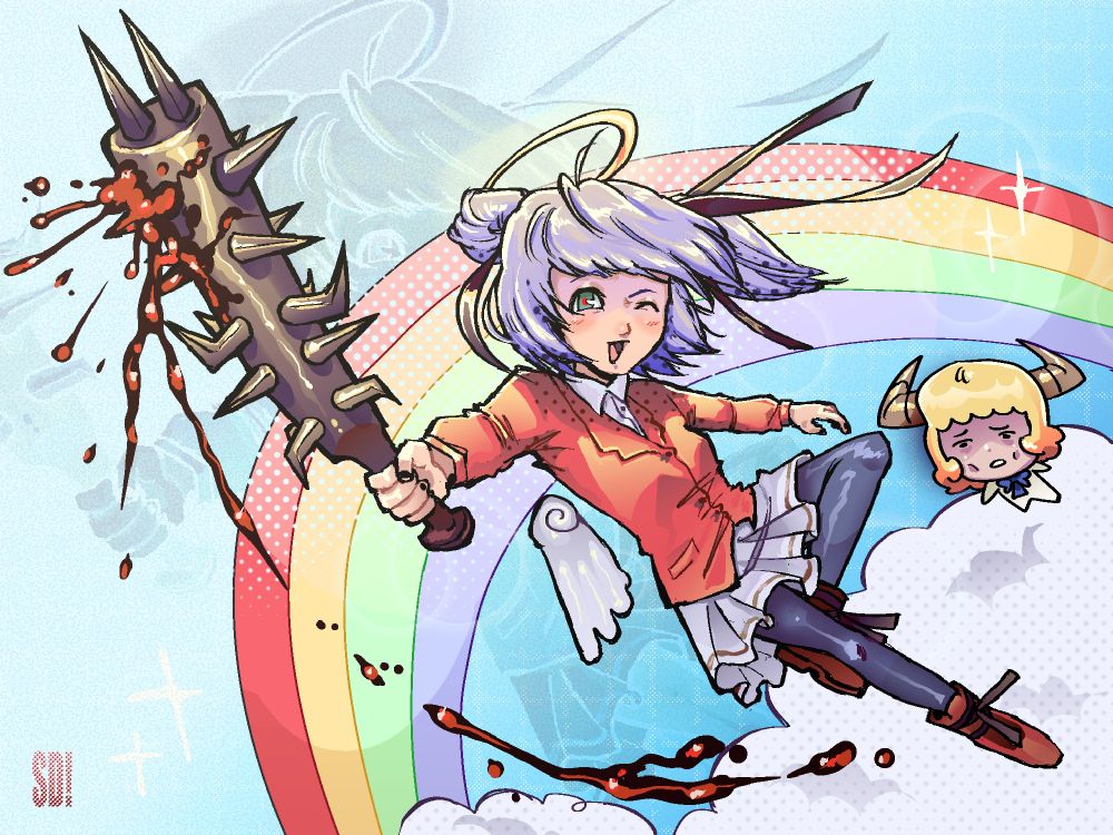 Characters from the anime Bokusatsu Tenshi Dokuro-chan
Dokuro Mitsukai and Sabato Mihashigo