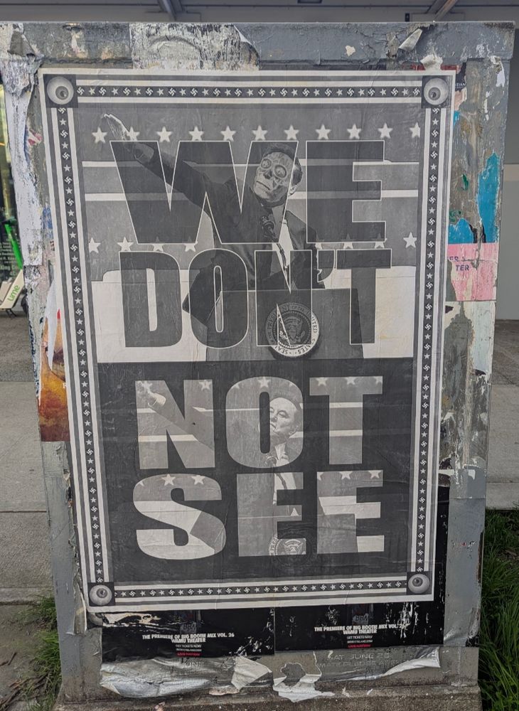 We don't not see you written over 2 identical panels of Musk nazi saluting in the they live meme format, framed in tiny swastikas 