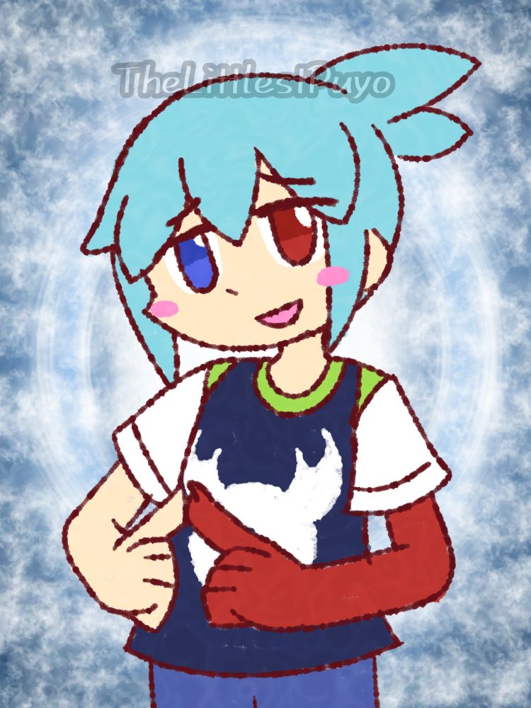 A boy, Sig, looking at the viewer with a blue background