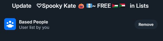 A screenshot of SpookyKate being added to a list labelled 'Based People'.