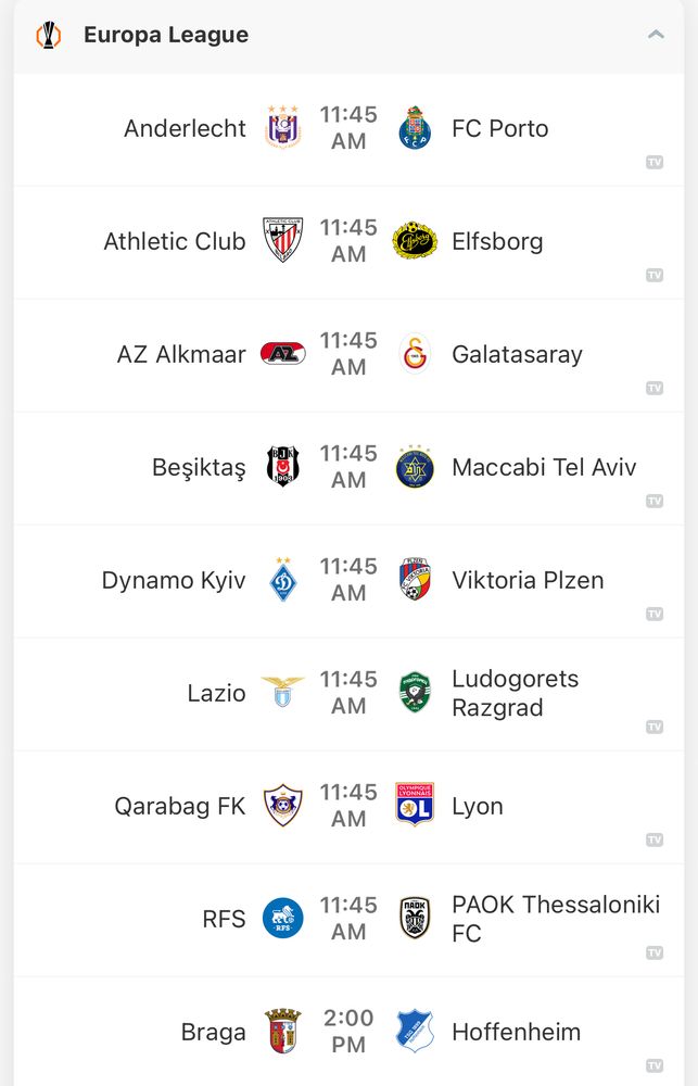 Europa League schedule for today