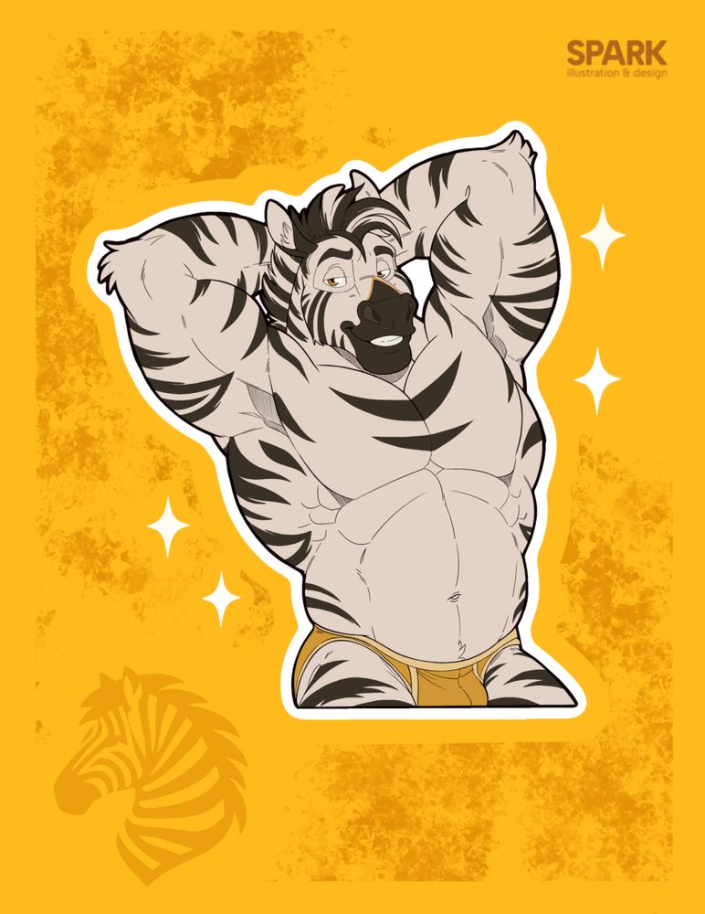 topless zebra is extremely swole and is flexing 