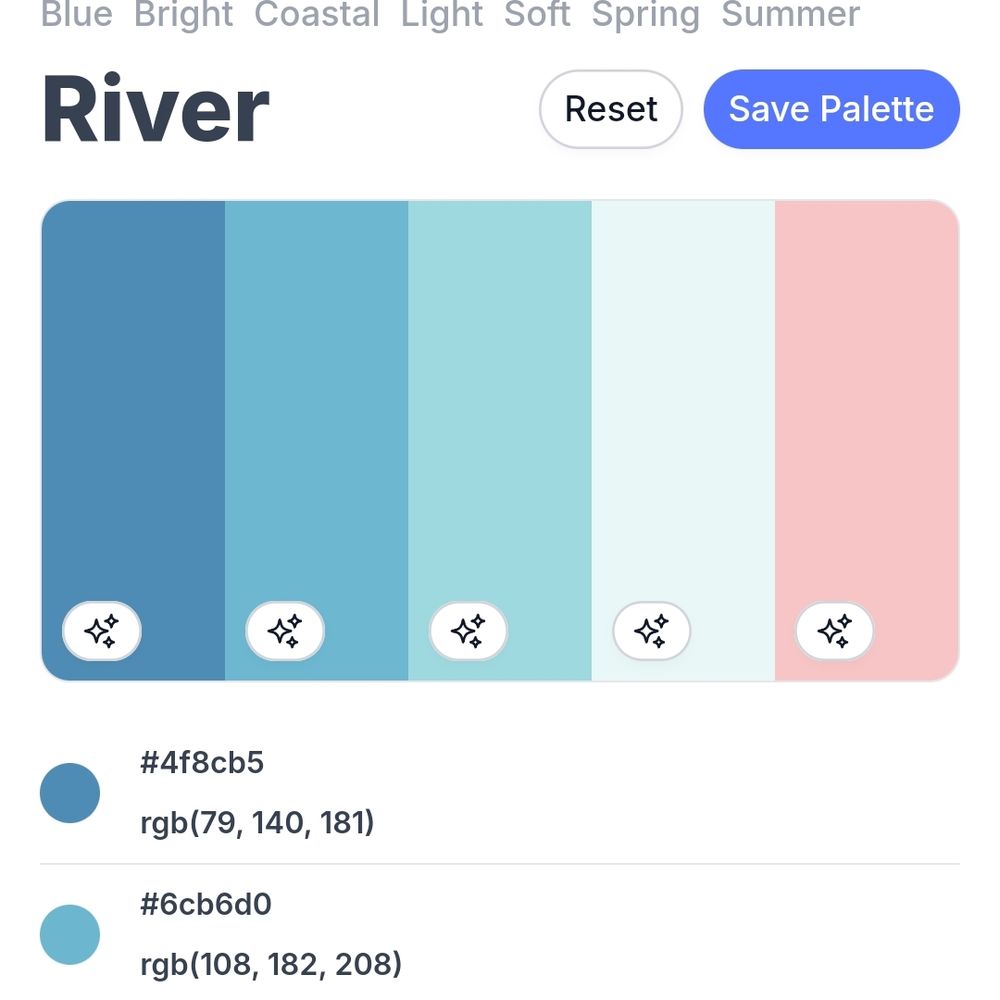 Palette of 5 colours (ranging from blue to pink), sorry i don't know the exact colors I'm colourblind.