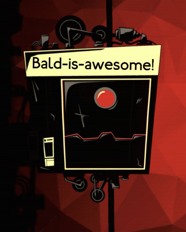 a screenshot from lobotomy corp during the anomaly selection screen, showing a single anomaly with the ID "Bald-is-awesome!"