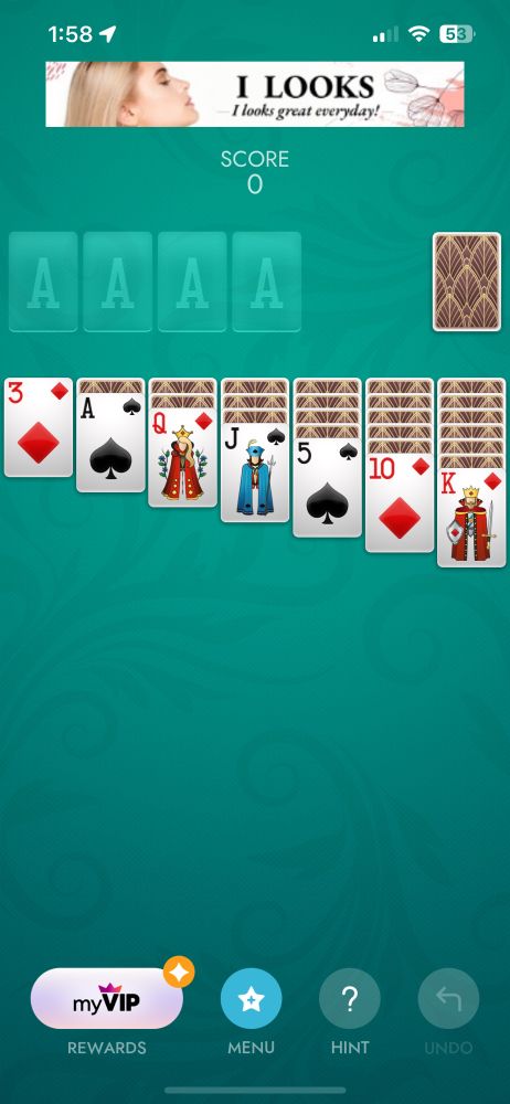 A screenshot of an actual Solitaire app.
